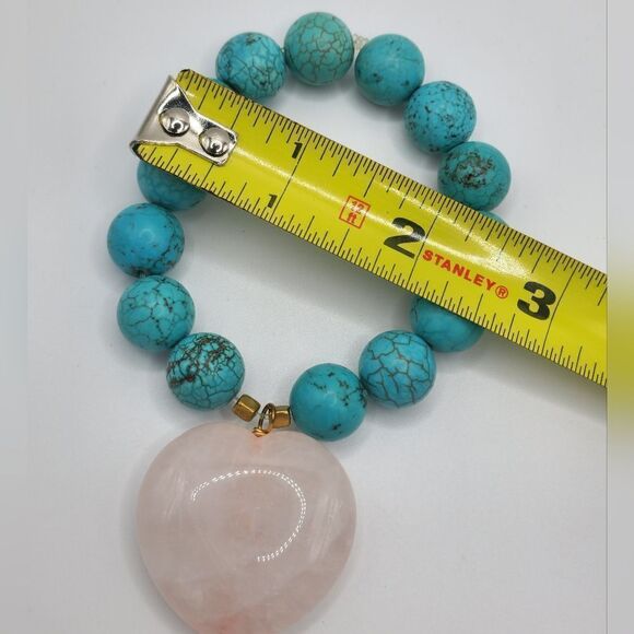 Turquoise Rose quartz heart bracelet - Picture 7 of 9